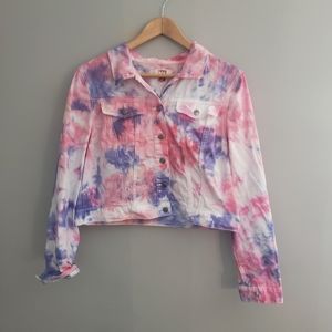 Custom made Y2K White pink and‎ purple tie dyed jean jacket XL